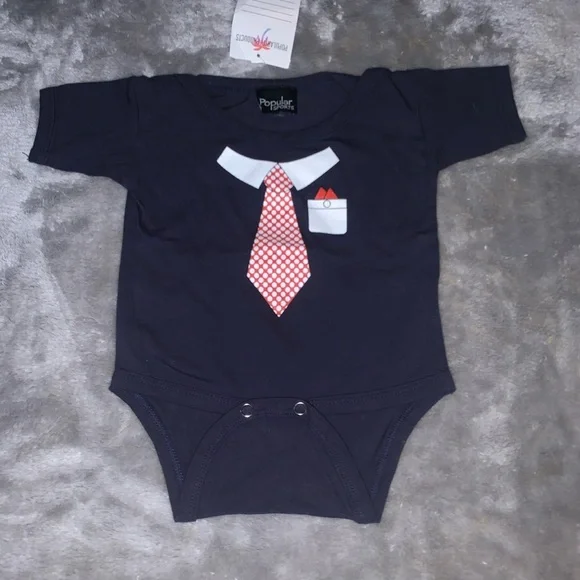 Popular Sports Baby Size 18 Months Navy Red Necktie Tie One-Piece Creeper Onesie - Picture 1 of 5
